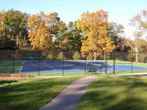 tennis court in the fall