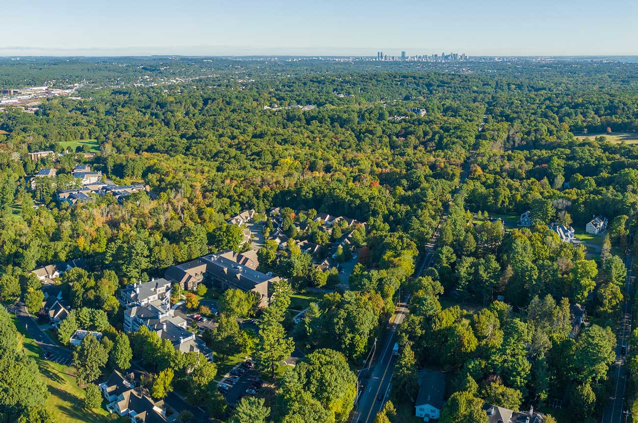 bird's eye view of Fuller Village and surrounding area