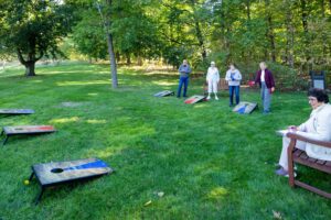 seniors playing corn hole