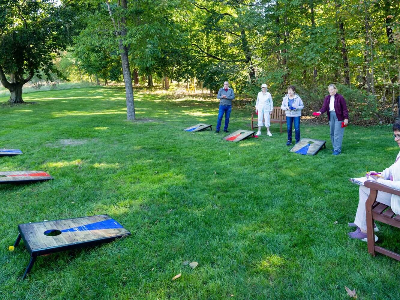 seniors playing corn hole