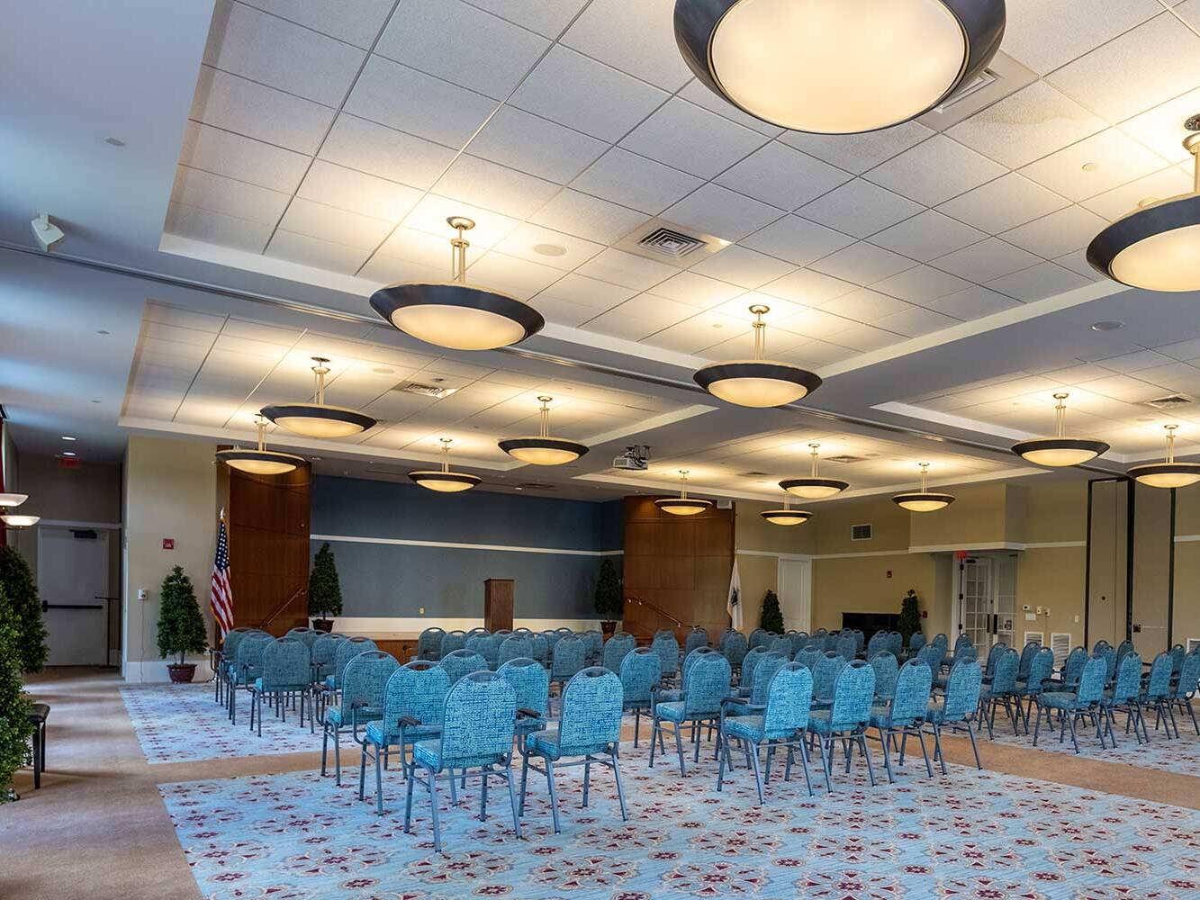 large room set up for a presentation